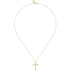 Hot Gabriel & Co. 14K Yellow Gold Diamond Cross Pendant Necklace