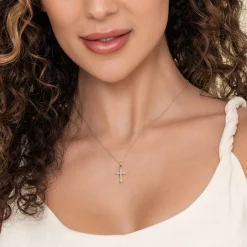 Best Gabriel & Co. 14K Yellow Gold Diamond Cross Pendant Necklace