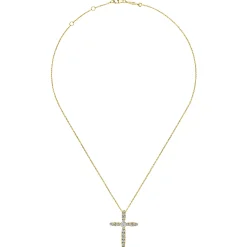 Best Gabriel & Co. 14K Yellow Gold Diamond Cross Pendant Necklace