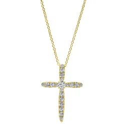 Best Gabriel & Co. 14K Yellow Gold Diamond Cross Pendant Necklace
