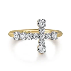 Clearance Gabriel & Co. 14K Yellow Gold Diamond Cross Ring