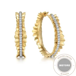 Sale Gabriel & Co. 14K Yellow Gold Diamond Cut Hoop Earrings in size 30mm