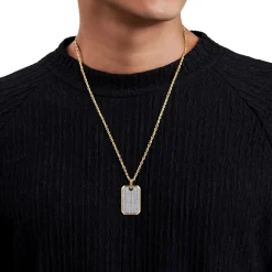 New Gabriel & Co. 14K Yellow Gold Diamond Dog Tag Pendant