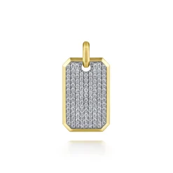 New Gabriel & Co. 14K Yellow Gold Diamond Dog Tag Pendant