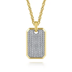 New Gabriel & Co. 14K Yellow Gold Diamond Dog Tag Pendant
