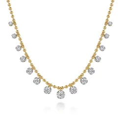 New Gabriel & Co. 14K Yellow Gold Diamond Drop Station Necklace