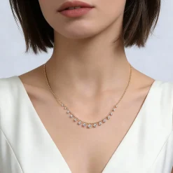 New Gabriel & Co. 14K Yellow Gold Diamond Drop Station Necklace