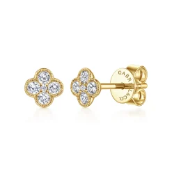 Clearance Gabriel & Co. 14K Yellow Gold Diamond Flower Clover Earrings