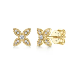 Best Gabriel & Co. 14K Yellow Gold Diamond Flower Stud Earrings