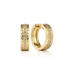 Gabriel & Co. 14K Yellow Gold Diamond Huggies With Hexagon Pattern