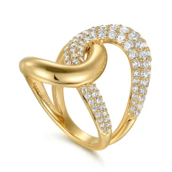 Discount Gabriel & Co. 14K Yellow Gold Diamond Interlocking Ladies Ring