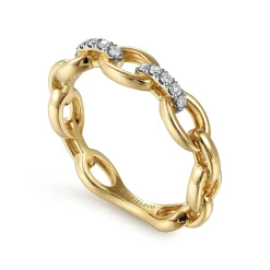 Sale Gabriel & Co. 14K Yellow Gold Diamond Link Chain Ring