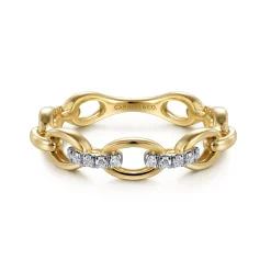 Sale Gabriel & Co. 14K Yellow Gold Diamond Link Chain Ring