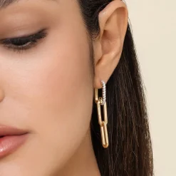 Best Gabriel & Co. 14K Yellow Gold Diamond Link Hollow Chain Drop Earrings