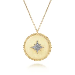 Outlet Gabriel & Co. 14K Yellow Gold Diamond Medallion Necklace with Diamond Star