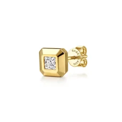 New Gabriel & Co. 14K Yellow Gold Diamond Mens Angular Cuts Single Stud Earring