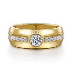 Clearance Gabriel & Co. 14K Yellow Gold Diamond Mens Engagement Ring in High Polished Finish