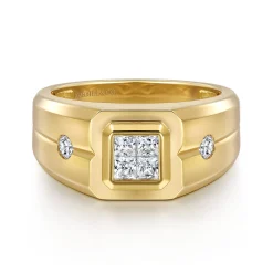 New Gabriel & Co. 14K Yellow Gold Diamond Mens Engagement Ring in High Polish Finish