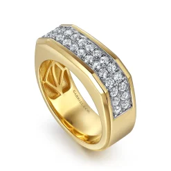 Hot Gabriel & Co. 14K Yellow Gold Diamond Mens Ring in High Polish Finish