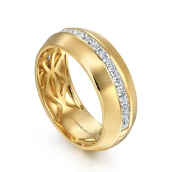 New Gabriel & Co. 14K Yellow Gold Diamond Men's Wedding Ring in High Polish Finish