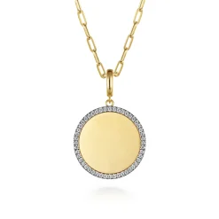 Hot Gabriel & Co. 14K Yellow Gold Diamond 24mm Round Medallion Personalized Pendant With Detachable Bail