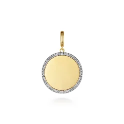 Hot Gabriel & Co. 14K Yellow Gold Diamond 24mm Round Medallion Personalized Pendant With Detachable Bail