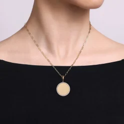 Hot Gabriel & Co. 14K Yellow Gold Diamond 24mm Round Medallion Personalized Pendant With Detachable Bail