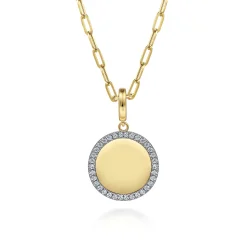 Sale Gabriel & Co. 14K Yellow Gold Diamond 18mm Round Medallion Personalized Pendant With Detachable Bail