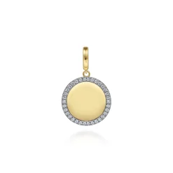 Sale Gabriel & Co. 14K Yellow Gold Diamond 18mm Round Medallion Personalized Pendant With Detachable Bail