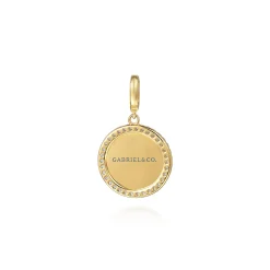 Sale Gabriel & Co. 14K Yellow Gold Diamond 18mm Round Medallion Personalized Pendant With Detachable Bail