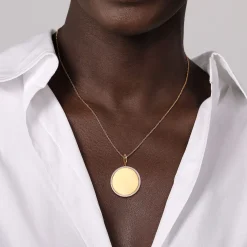 Clearance Gabriel & Co. 14K Yellow Gold Diamond 32mm Round Medallion Personalized Pendant With Detachable Bail