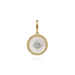 Online Gabriel & Co. 14K Yellow Gold Diamond Mother of Pearl Medallion Pendant in size 18mm With Detachable Bail