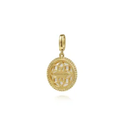 Online Gabriel & Co. 14K Yellow Gold Diamond Mother of Pearl Medallion Pendant in size 18mm With Detachable Bail