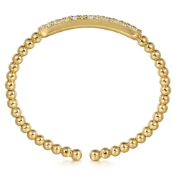 New Gabriel & Co. 14K Yellow Gold Diamond Pave Bar Bujukan Bead Split Bangle