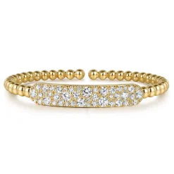 New Gabriel & Co. 14K Yellow Gold Diamond Pave Bar Bujukan Bead Split Bangle