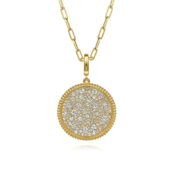 Best Gabriel & Co. 14K Yellow Gold Diamond Pave Bujukan 24mm Medallion Pendant With Detachable Bail