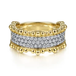 Clearance Gabriel & Co. 14K Yellow Gold Diamond Pave Center Ring with Bujukan Bead Border
