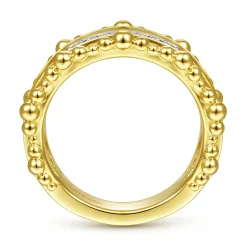 Clearance Gabriel & Co. 14K Yellow Gold Diamond Pave Center Ring with Bujukan Bead Border