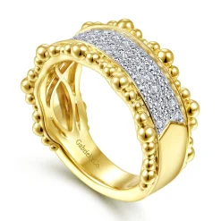 Clearance Gabriel & Co. 14K Yellow Gold Diamond Pave Center Ring with Bujukan Bead Border