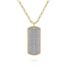 Best Gabriel & Co. 14K Yellow Gold Diamond Pave Dog Tag Pendant Hollow Chain Necklace