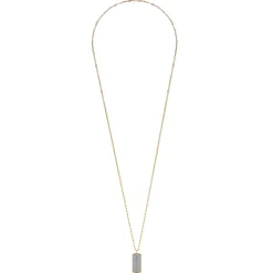 Best Gabriel & Co. 14K Yellow Gold Diamond Pave Dog Tag Pendant Hollow Chain Necklace