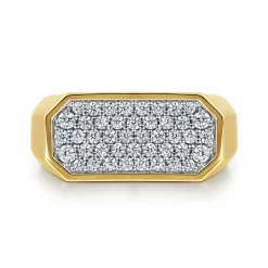 New Gabriel & Co. 14K Yellow Gold Diamond Pave Men's Ring in High Polish Finish