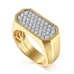New Gabriel & Co. 14K Yellow Gold Diamond Pave Men's Ring in High Polish Finish