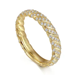 Best Gabriel & Co. 14K Yellow Gold Diamond Rope Stackable Ladies Ring