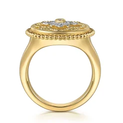 Outlet Gabriel & Co. 14K Yellow Gold Diamonds and White Mother of Pearl Bujukan Signet Ring