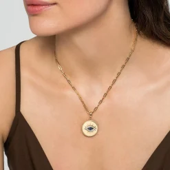 Outlet Gabriel & Co. 14K Yellow Gold Diamond Sapphire Evil Eye Medallion Pendant With Detachable Bail