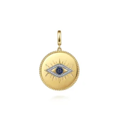 Outlet Gabriel & Co. 14K Yellow Gold Diamond Sapphire Evil Eye Medallion Pendant With Detachable Bail
