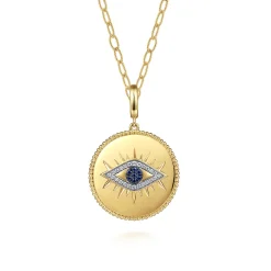 Outlet Gabriel & Co. 14K Yellow Gold Diamond Sapphire Evil Eye Medallion Pendant With Detachable Bail