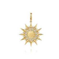 New Gabriel & Co. 14K Yellow Gold Diamond Starburst Medallion in Size 32mm With Detachable Bail