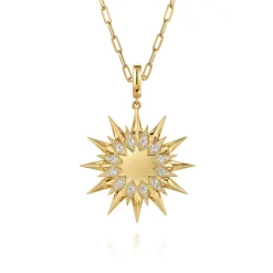 New Gabriel & Co. 14K Yellow Gold Diamond Starburst Medallion in Size 32mm With Detachable Bail